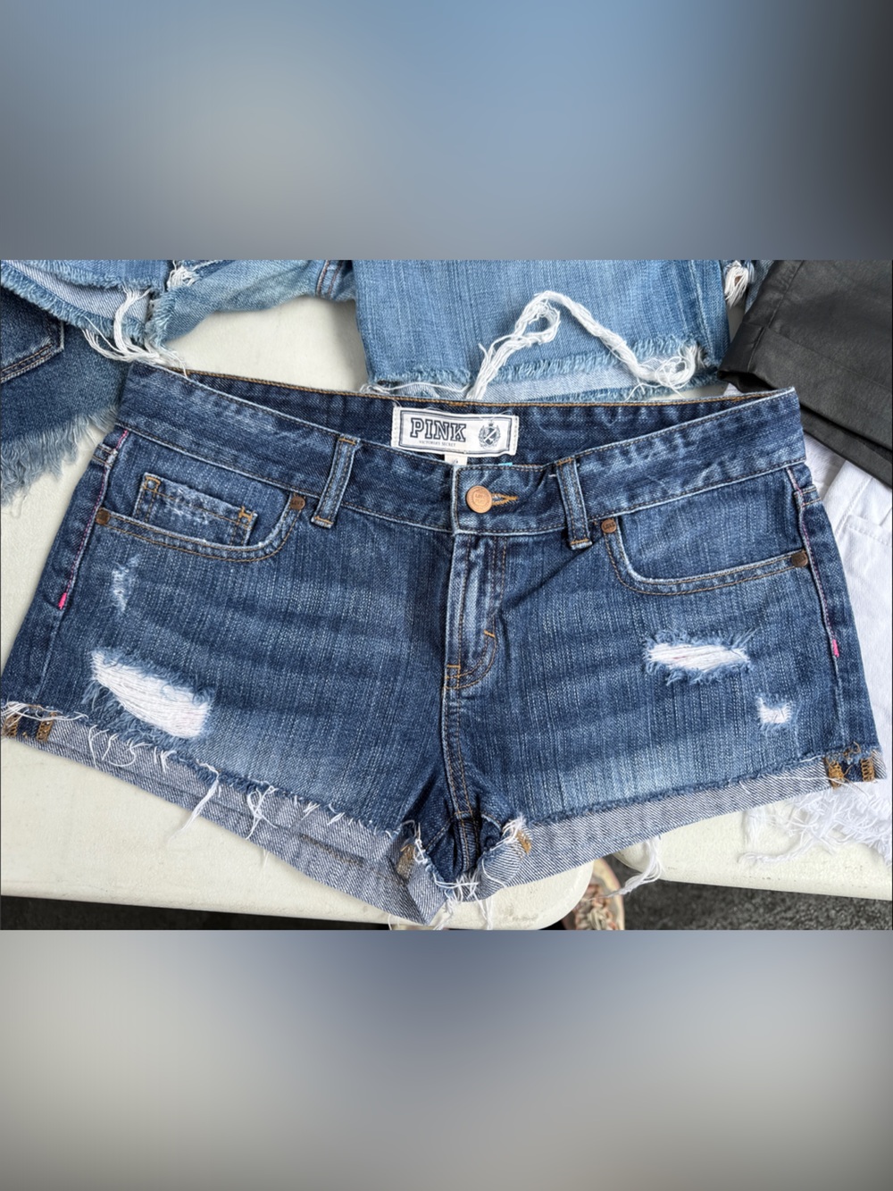 PINK Victoria's Secret Distressed Dark Blue Denim Shorts